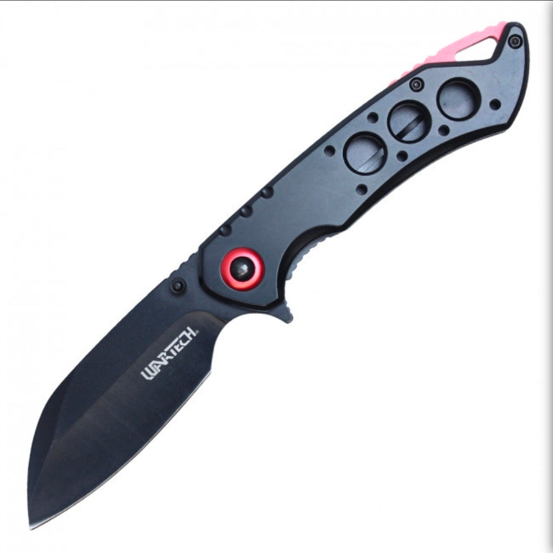 WAR tech 8" Spring Assisted Pocket Knife w/ Holes (Black)