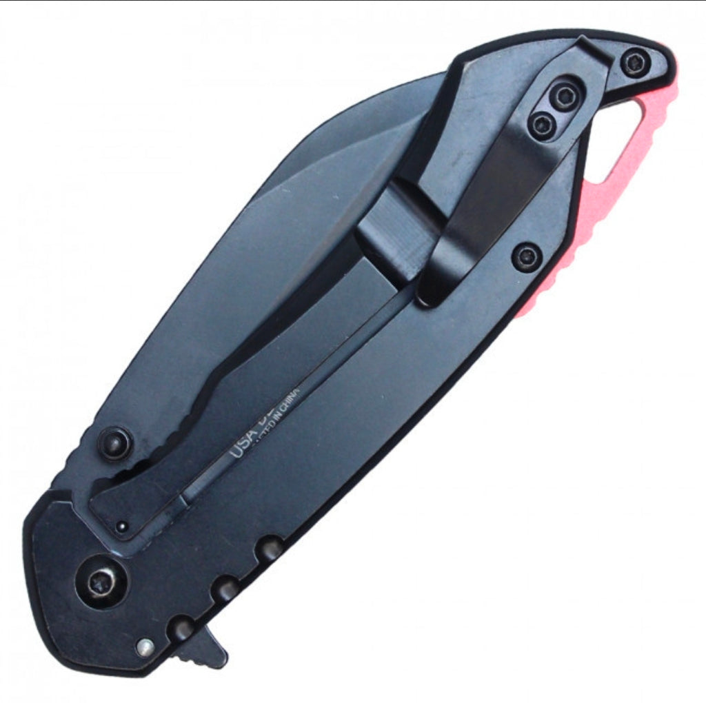 WAR tech 8" Spring Assisted Pocket Knife w/ Holes (Black)