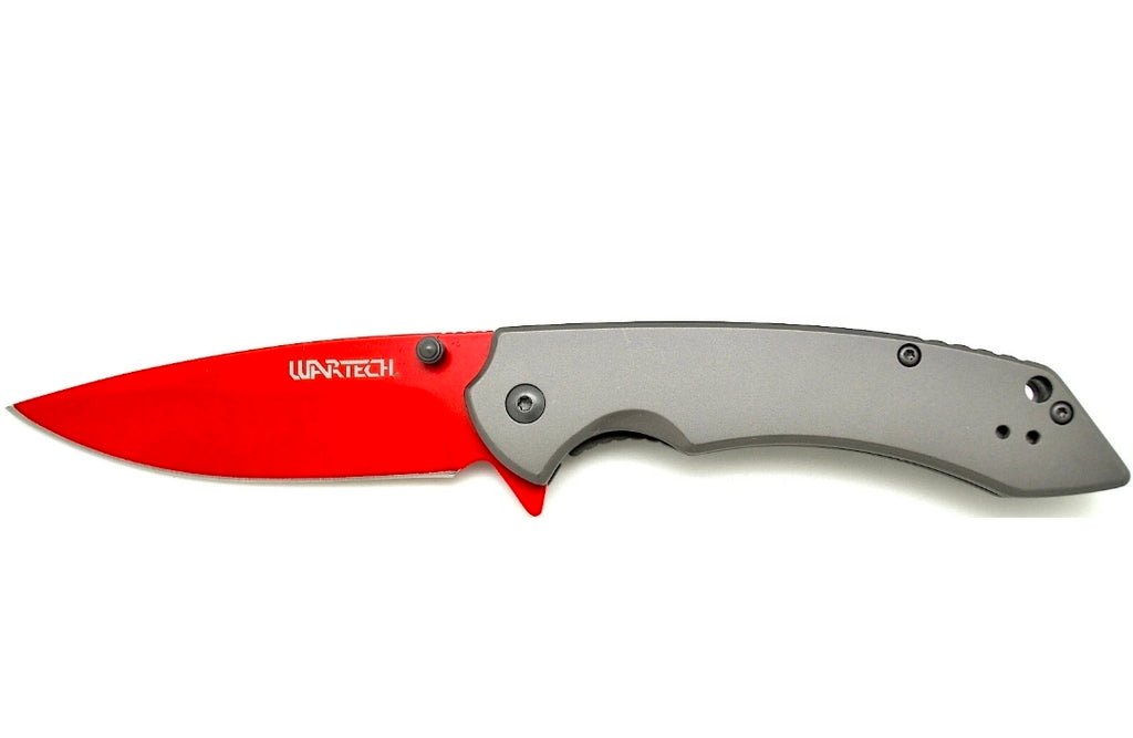 8" WARTECH Red Steel Grey Spring Assisted Sport POCKET Folding KNIFE Knives