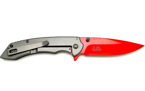 8" WARTECH Red Steel Grey Spring Assisted Sport POCKET Folding KNIFE Knives