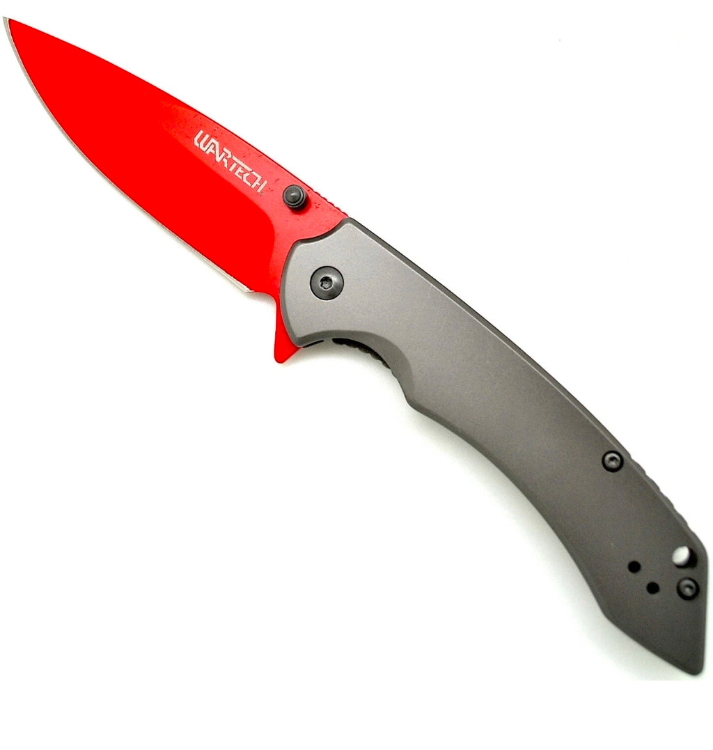 8" WARTECH Red Steel Grey Spring Assisted Sport POCKET Folding KNIFE Knives