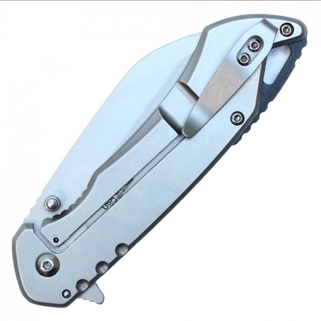WAR tech  8" Spring Assisted Pocket Knife w/ Holes Silver