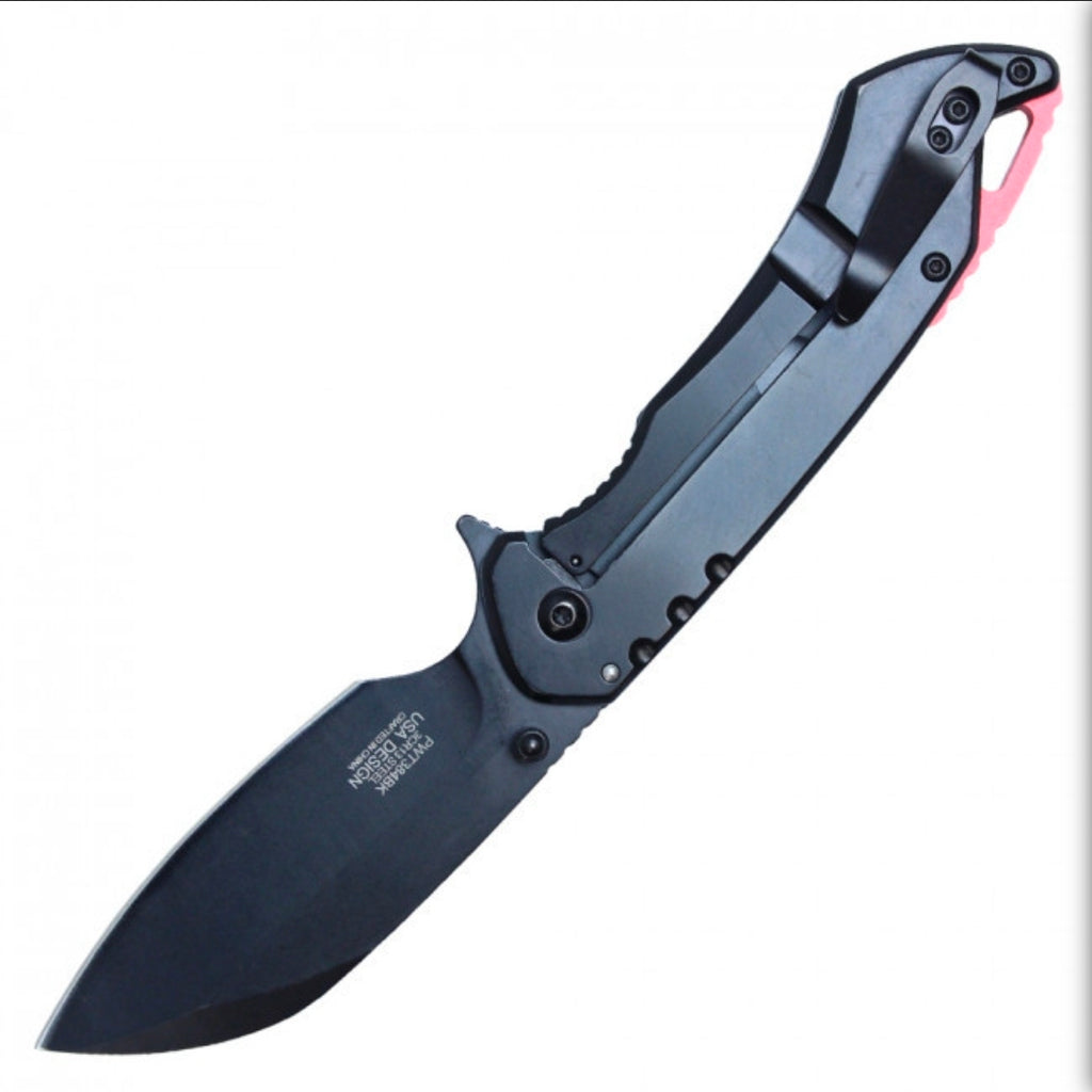 WAR tech 8" Spring Assisted Pocket Knife w/ Holes (Black)
