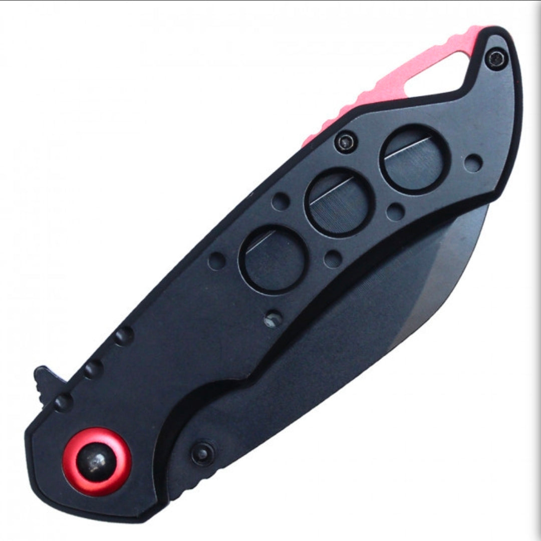 WAR tech 8" Spring Assisted Pocket Knife w/ Holes (Black)