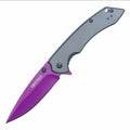 WAR tech Mens/Womens Purple All Metal Spring Assisted Pocket Knife with Dark Gray Handle EDC